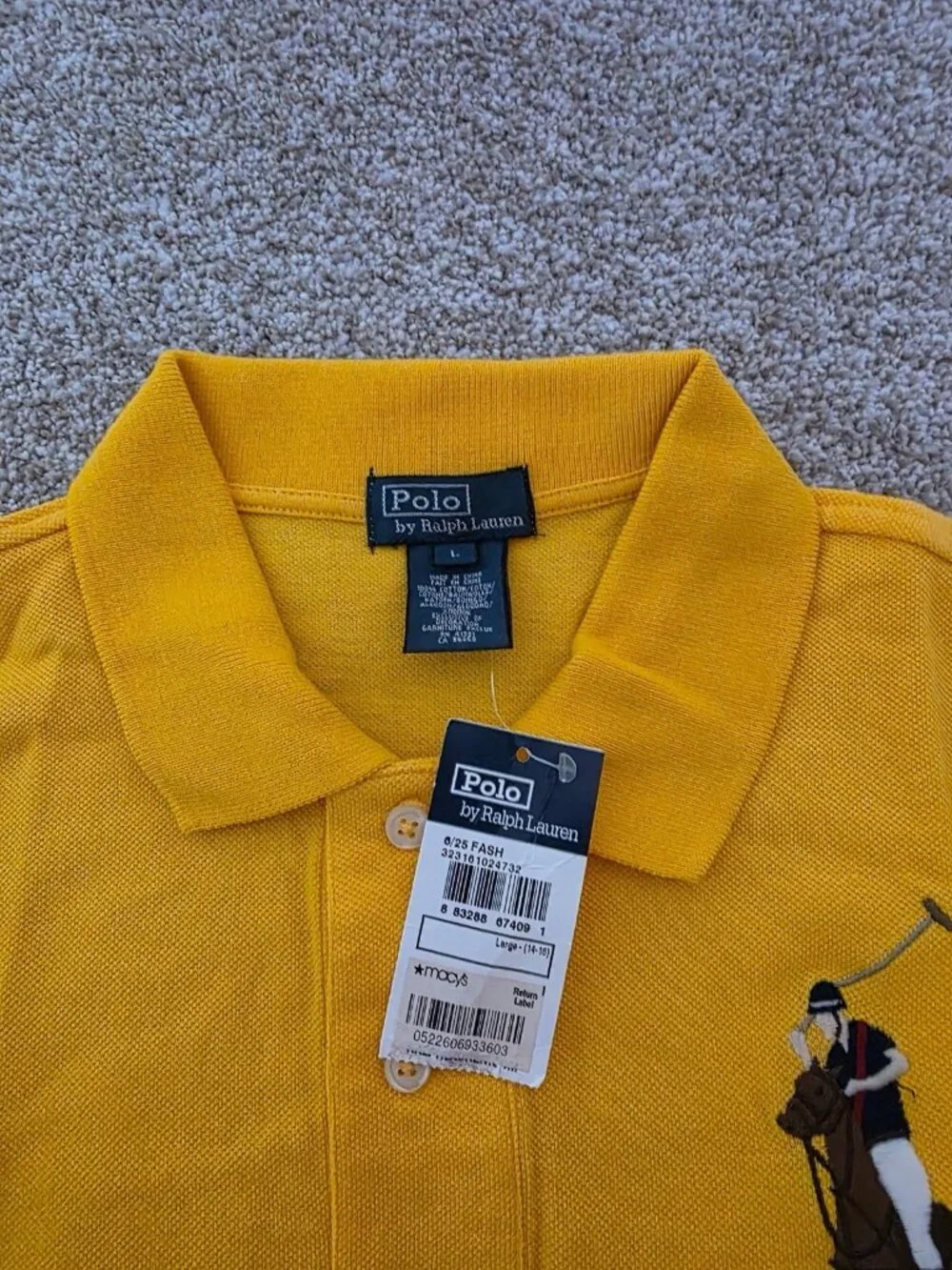 Polo By Ralph Lauren Youth Boys Yellow Polo Large Pony Logo Shirt Size L (14-16)